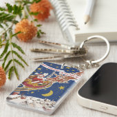 トナカイ付きヴィンテージクリスマスサンタ飛んでいるクロース キーホルダー (正面右)