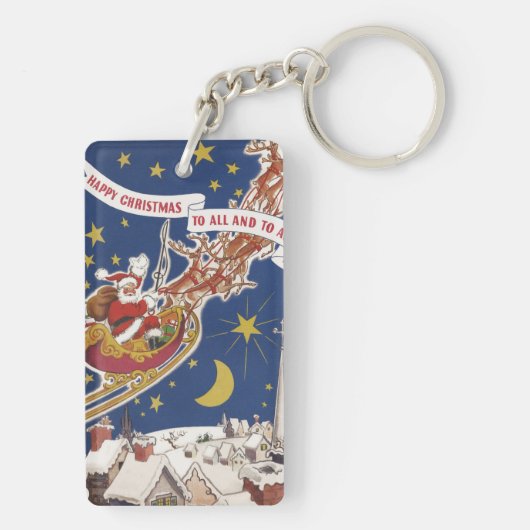 トナカイ付きヴィンテージクリスマスサンタ飛んでいるクロース キーホルダー (裏面)