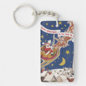 トナカイ付きヴィンテージクリスマスサンタ飛んでいるクロース キーホルダー (正面)