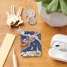 トナカイ付きヴィンテージクリスマスサンタ飛んでいるクロース キーホルダー