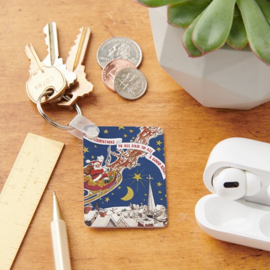 トナカイ付きヴィンテージクリスマスサンタ飛んでいるクロース キーホルダー (デスク)
