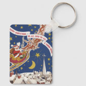 トナカイ付きヴィンテージクリスマスサンタ飛んでいるクロース キーホルダー (裏面)