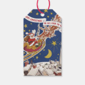 トナカイ付きヴィンテージクリスマスサンタ飛んでいるクロース ギフトタグ (正面)