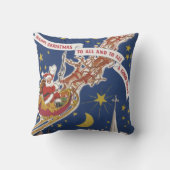 トナカイ付きヴィンテージクリスマスサンタ飛んでいるクロース クッション (裏面)