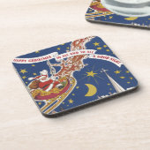 トナカイ付きヴィンテージクリスマスサンタ飛んでいるクロース コースター (左側)