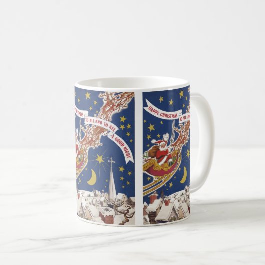 トナカイ付きヴィンテージクリスマスサンタ飛んでいるクロース コーヒーマグカップ (正面右)