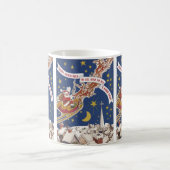 トナカイ付きヴィンテージクリスマスサンタ飛んでいるクロース コーヒーマグカップ (中央)