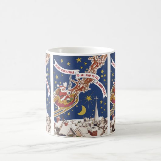 トナカイ付きヴィンテージクリスマスサンタ飛んでいるクロース コーヒーマグカップ (中央)