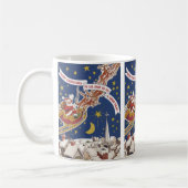 トナカイ付きヴィンテージクリスマスサンタ飛んでいるクロース コーヒーマグカップ (左)