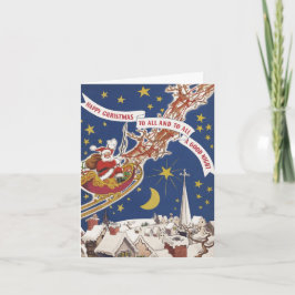 トナカイ付きヴィンテージクリスマスサンタ飛んでいるクロース シーズンカード
