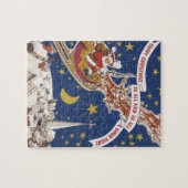 トナカイ付きヴィンテージクリスマスサンタ飛んでいるクロース ジグソーパズル (横)