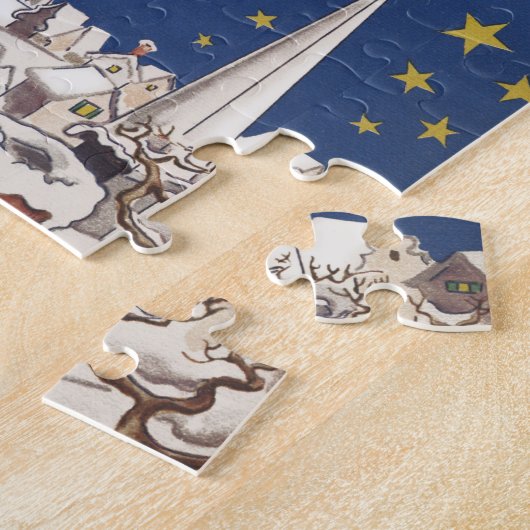 トナカイ付きヴィンテージクリスマスサンタ飛んでいるクロース ジグソーパズル (側面)