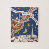 トナカイ付きヴィンテージクリスマスサンタ飛んでいるクロース ジグソーパズル (縦)