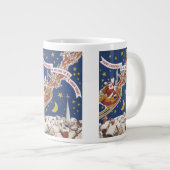 トナカイ付きヴィンテージクリスマスサンタ飛んでいるクロース ジャンボコーヒーマグカップ (正面右)