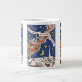 トナカイ付きヴィンテージクリスマスサンタ飛んでいるクロース ジャンボコーヒーマグカップ (正面)