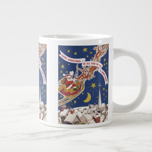 トナカイ付きヴィンテージクリスマスサンタ飛んでいるクロース ジャンボコーヒーマグカップ (右)