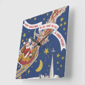 トナカイ付きヴィンテージクリスマスサンタ飛んでいるクロース スクエア壁時計 (傾斜)