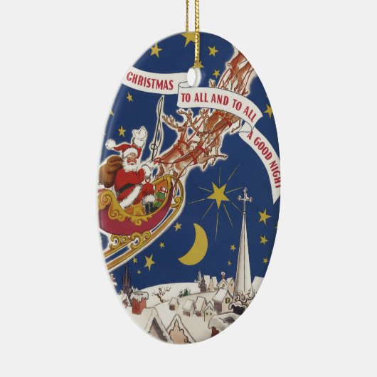 トナカイ付きヴィンテージクリスマスサンタ飛んでいるクロース セラミックオーナメント (右)