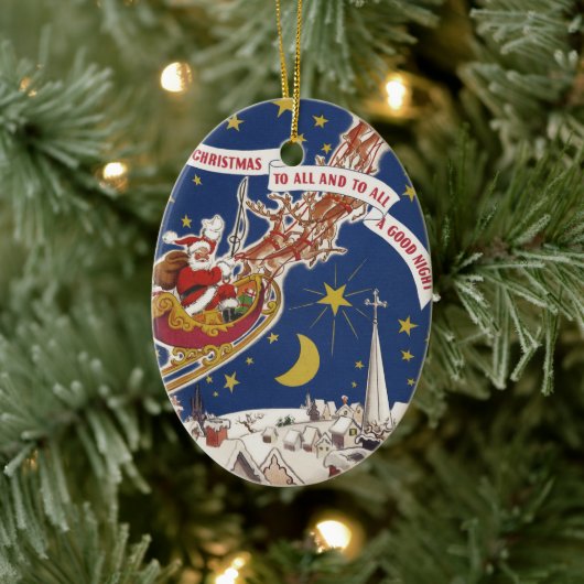 トナカイ付きヴィンテージクリスマスサンタ飛んでいるクロース セラミックオーナメント (ツリー)