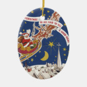 トナカイ付きヴィンテージクリスマスサンタ飛んでいるクロース セラミックオーナメント (正面)