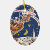 トナカイ付きヴィンテージクリスマスサンタ飛んでいるクロース セラミックオーナメント (裏面)