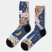 トナカイ付きヴィンテージクリスマスサンタ飛んでいるクロース ソックス (左)