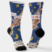 トナカイ付きヴィンテージクリスマスサンタ飛んでいるクロース ソックス (傾斜あり)