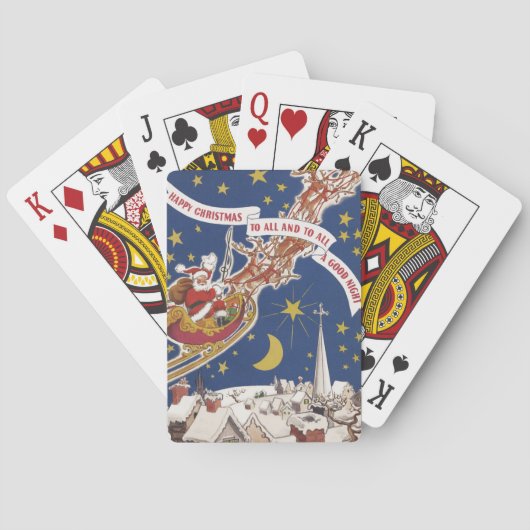 トナカイ付きヴィンテージクリスマスサンタ飛んでいるクロース トランプ (裏面)