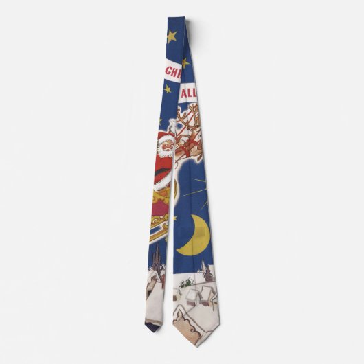 トナカイ付きヴィンテージクリスマスサンタ飛んでいるクロース ネクタイ (裏面)