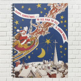 トナカイ付きヴィンテージクリスマスサンタ飛んでいるクロース ノートブック