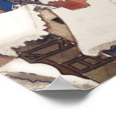 トナカイ付きヴィンテージクリスマスサンタ飛んでいるクロース ポスター (角)