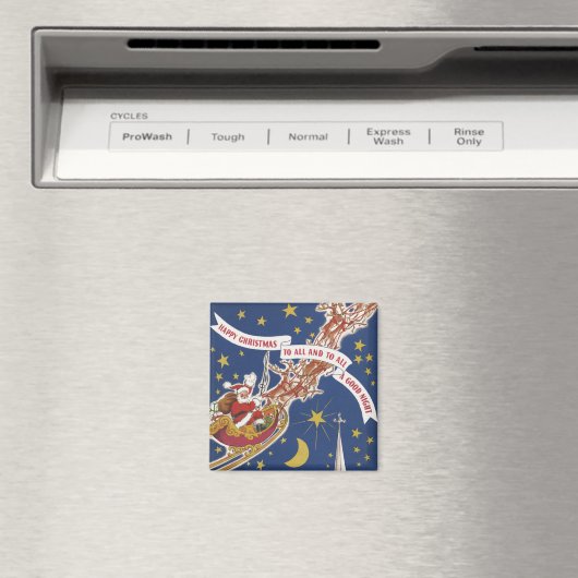 トナカイ付きヴィンテージクリスマスサンタ飛んでいるクロース マグネット (インサイチュ (食洗機))