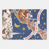 トナカイ付きヴィンテージクリスマスサンタ飛んでいるクロース ラッピングペーパーシート (正面3)