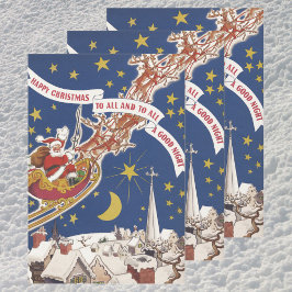 トナカイ付きヴィンテージクリスマスサンタ飛んでいるクロース ラッピングペーパーシート