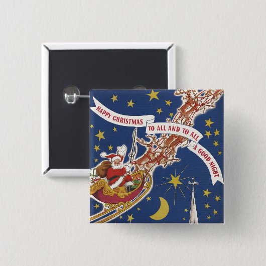トナカイ付きヴィンテージクリスマスサンタ飛んでいるクロース 缶バッジ (正面&裏面)