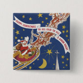 トナカイ付きヴィンテージクリスマスサンタ飛んでいるクロース 缶バッジ (正面)