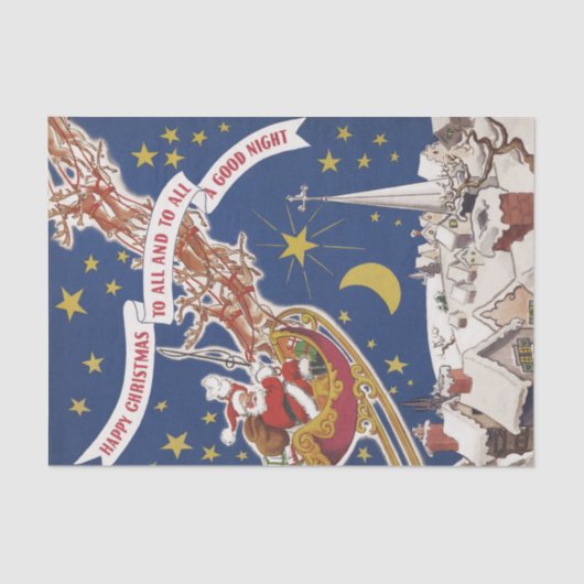 トナカイ付きヴィンテージクリスマスサンタ飛んでいるクロース 薄葉紙 (正面)
