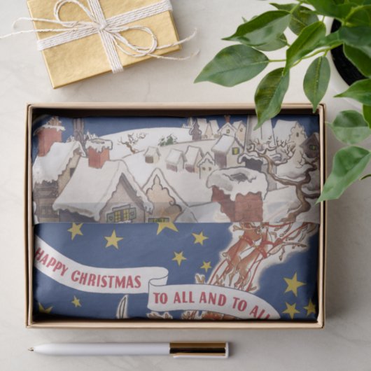 トナカイ付きヴィンテージクリスマスサンタ飛んでいるクロース 薄葉紙 (ギフト)