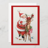 トナカイ付きヴィンテージクリスマスサンタ シーズンカード (正面/裏面)