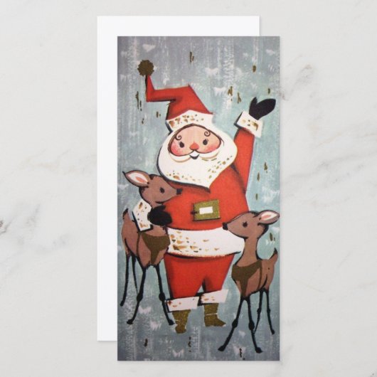 トナカイ付きヴィンテージクリスマスサンタ シーズンカード (正面/裏面)