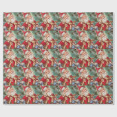 トナカイ付きヴィンテージクリスマスサンタ ラッピングペーパー (フラット)