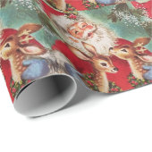 トナカイ付きヴィンテージクリスマスサンタ ラッピングペーパー (ロールコーナー)