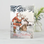 トナカイ付き水彩色サンタカスタムクリスマス シーズンカード (スタンド正面)