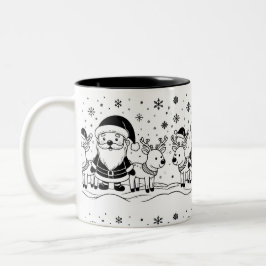 トナカイ付き白黒サンタクロース ツートーンマグカップ
