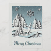 トナカイ付き3D冬シーンクリスマスカード シーズンカード (正面/裏面)