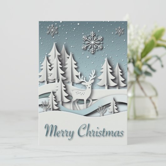 トナカイ付き3D冬シーンクリスマスカード シーズンカード (スタンド正面)