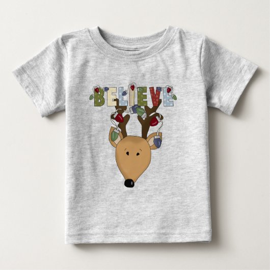 トナカイ信じホリークリスマスキュート ベビーTシャツ (正面)