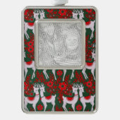 トナカイ写真テンプレート シルバープレートフレームオーナメント (正面)