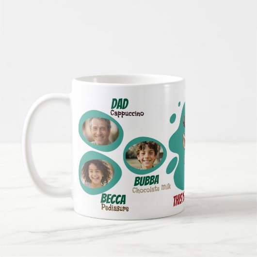 トナカイ写真ファミリーお気に入りのドリンクメモリーギフト コーヒーマグカップ (左)