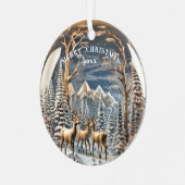 トナカイ冬山 メタルオーナメント (正面左)